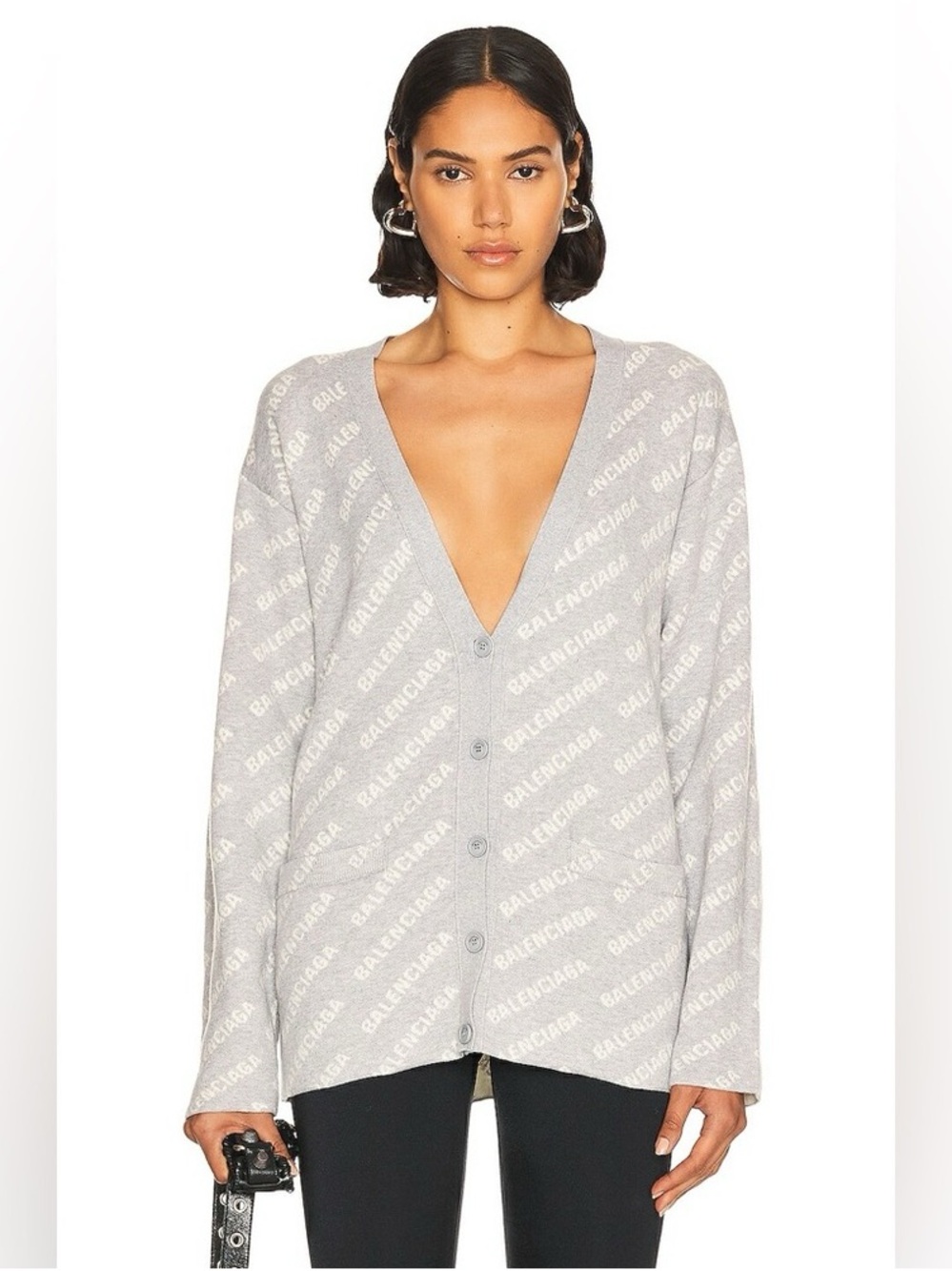 Balenciaga | Gray and White Monogram Cardigan, M
